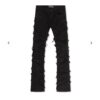 VICIOUS DENIM CARGO SHREDDED RHINESTONE STACKED JEANS - BLACK