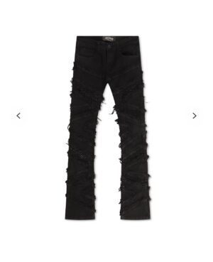 VICIOUS DENIM CARGO SHREDDED RHINESTONE STACKED JEANS - BLACK
