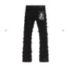 VICIOUS DENIM CARGO SHREDDED RHINESTONE STACKED JEANS - BLACK